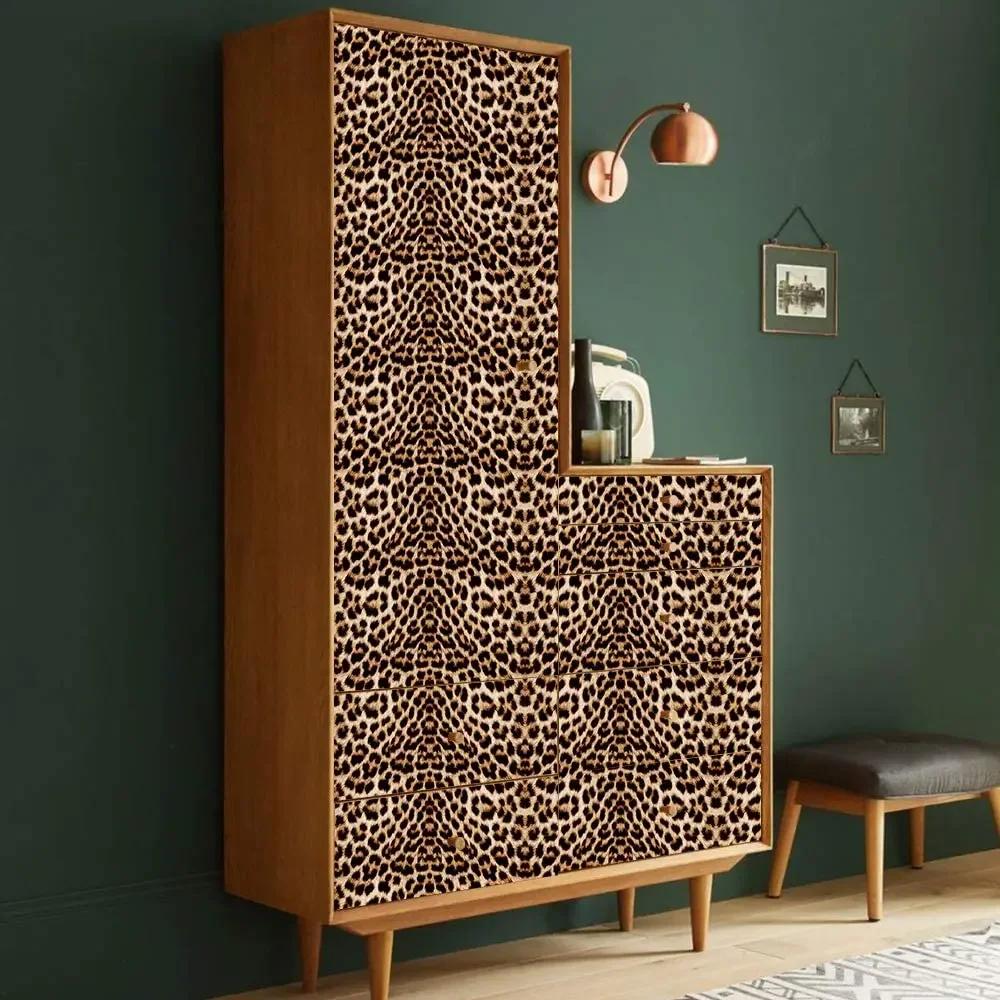 Leopard Print Decor Paper in Rolls for Furniture Vinyl Waterproof Thicken Peel and Stick Wallpaper Self Adhesive Wall Sticker