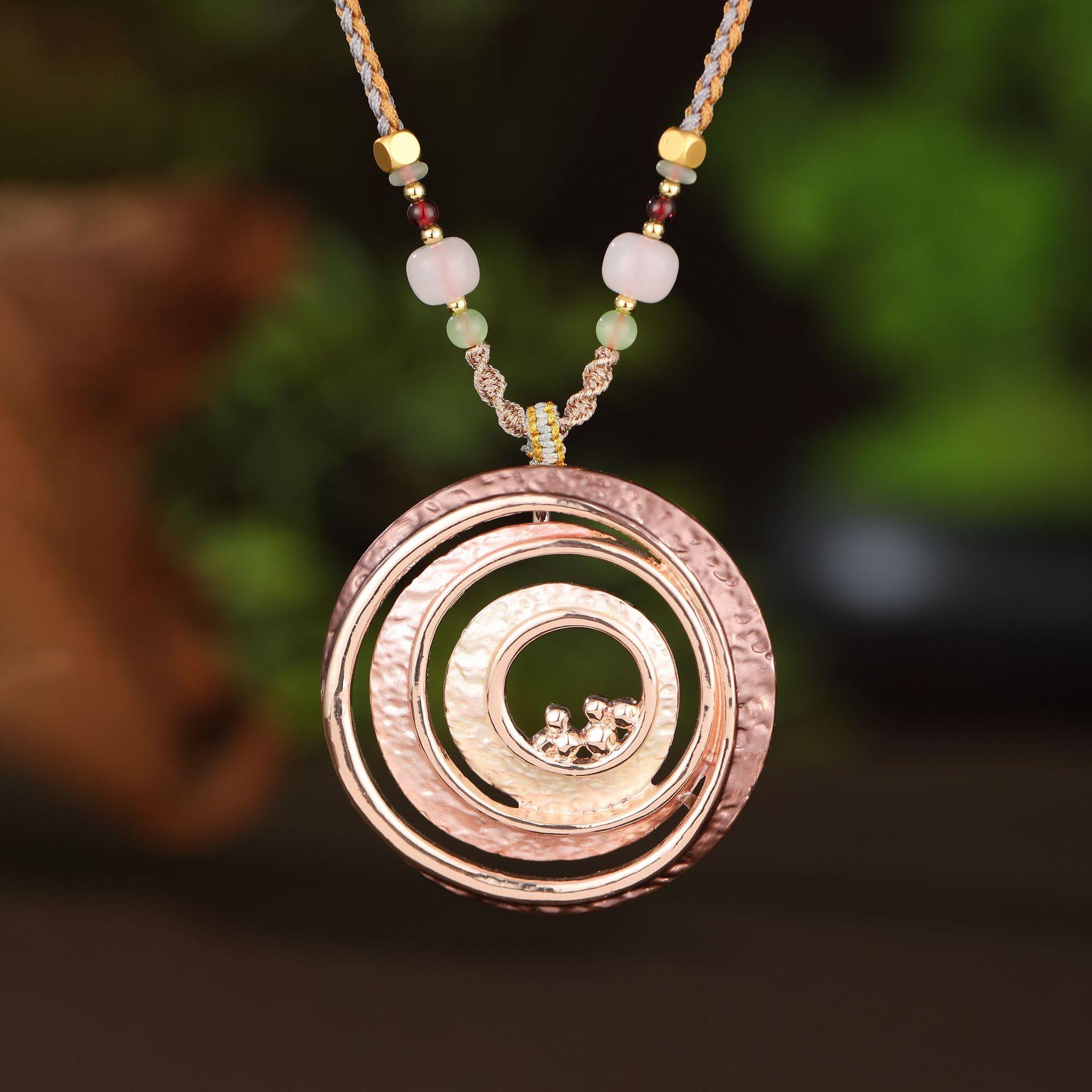 

Новая эмалевая круглая полая геометрическая линия, длинная подвеска, женское длинное ожерелье с бусинами из натурального кристалла