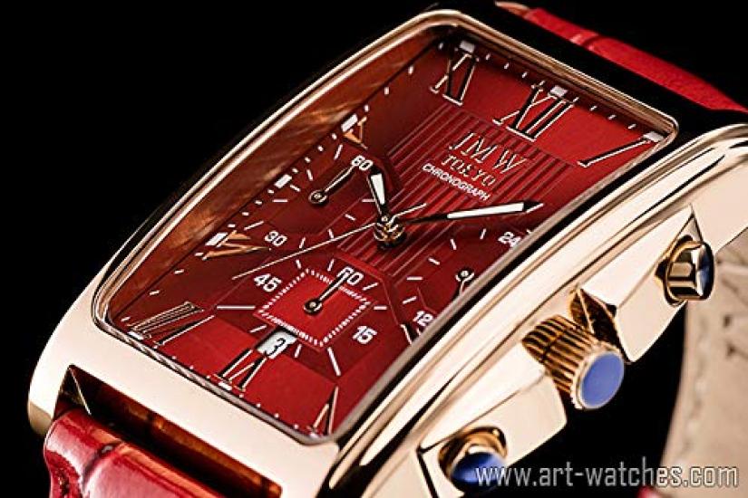 JMW TOKYO Quadratische Rote Rose Rechteckig Limitiert Seiko Quarz Leder Echt Schlicht Perfekt für den Tag Beliebtes Geschenk bis 300 Stück Herrenuhr, & Gold,
