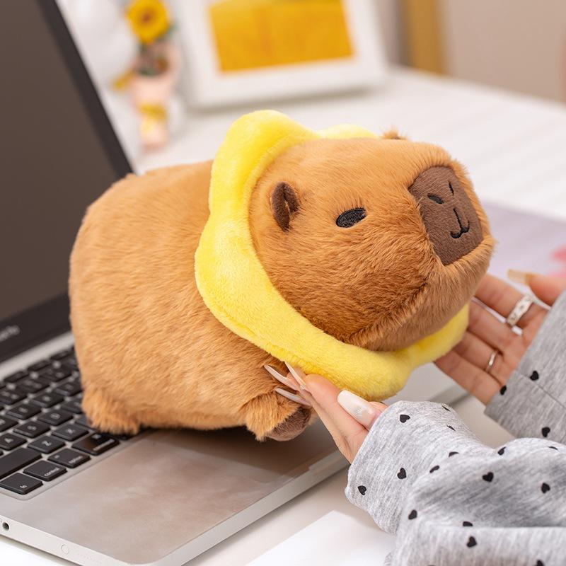 Cartoon Cute Pose Bagel Sun Flower Kapibala Capybara Doll Plush Toy Doll Children's Gift