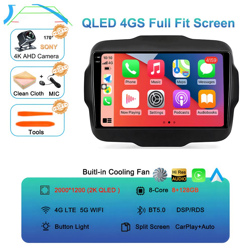 Car Radio Android 14 Carplay For Jeep Renegade 2016 2017 2018 2019 2020 Navigation GPS Multimedia Player Stereo WiF+4G 360Camera