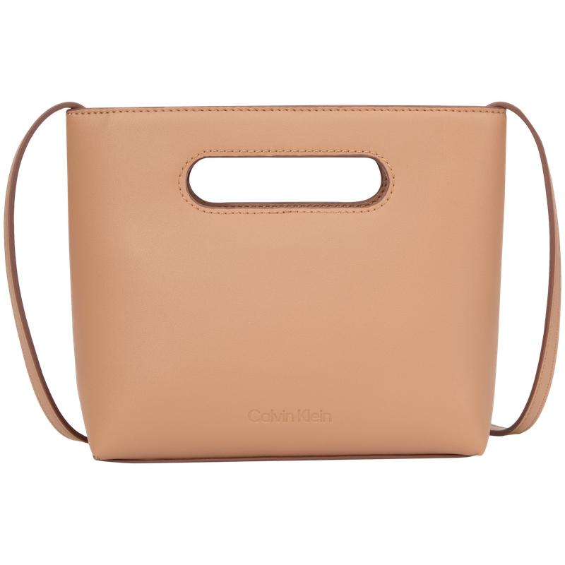 Calvin Klein Fashionable and simple letter embossed casual commuting crossbody small square bag, synthetic material handbag, women s khaki color коричневый