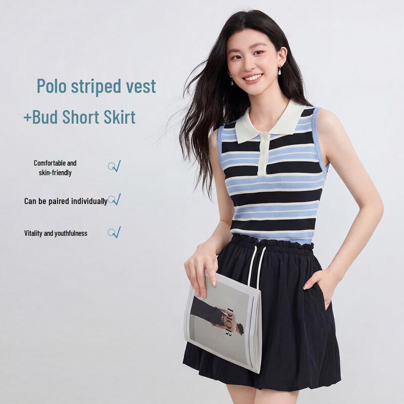 FivePlus Blue Stripe Polo Vest & Bloom Skirt Two-Piece Set XL