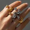 Stainless Steel Gold Color Star Moon Open Rings For Women Minimalist Metal Two Tone Adjustable Finger Ring Jewelry Party Gift