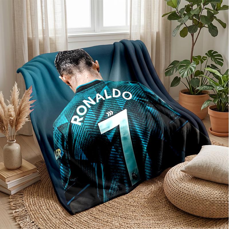 Cristiano Ronaldo Printed Flannel Blanket Skin Friendly Warm Decorative Throw for Indoor Couch Bed Daily Use