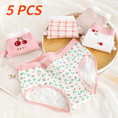 5 Teile/satz frauen Baumwolle Unterwäsche Mädchen Blume Komfort Briefs Mittleren Taille Nahtlose Höschen Mode Bogen Unterhose Weibliche Dessous