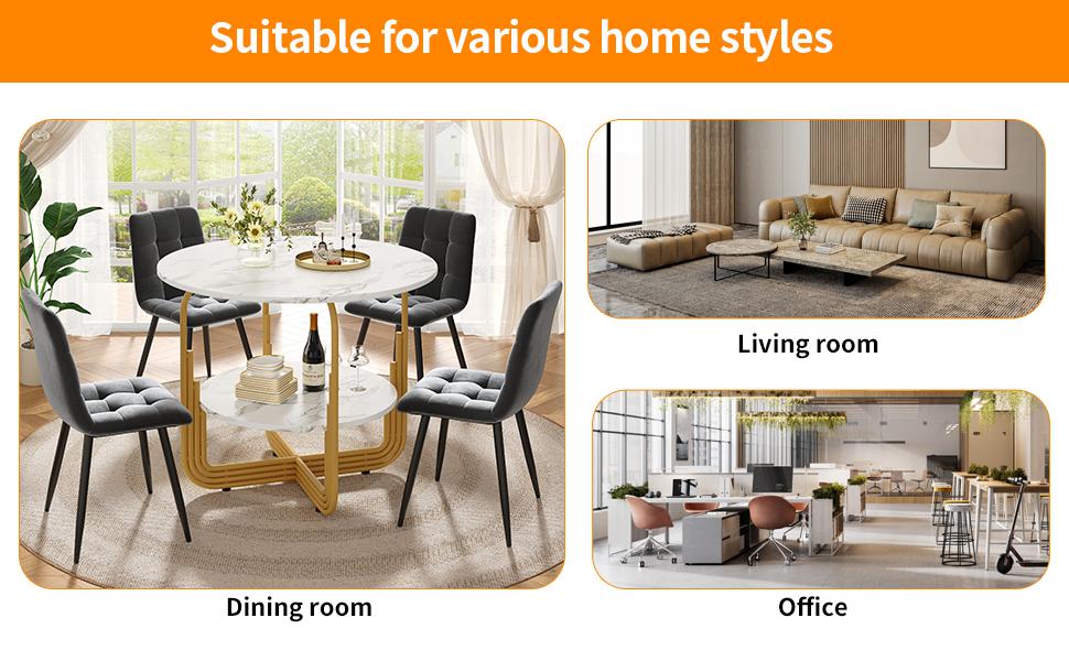 Round Dining Table (80×80×76cm), Coffee Table for 4 People, Small Plate in the Middle for Storage, Suitable for Dining Room, MDF Marble Tabletop