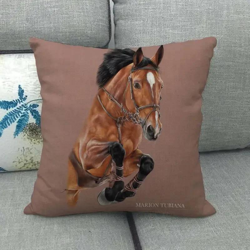 Tier Muster Kissenbezug Dekoration Kissenbezug einfacher Wind Kissen Set Kunst Wiederherstellung alter Wege Pferdekopf Leinen Kissenbezug