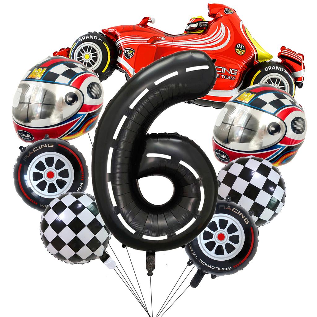 Racing Helmet Aluminum Film Balloon Set 40 Inch Black And White Digital Children'S Birthday Party Scene Decoration