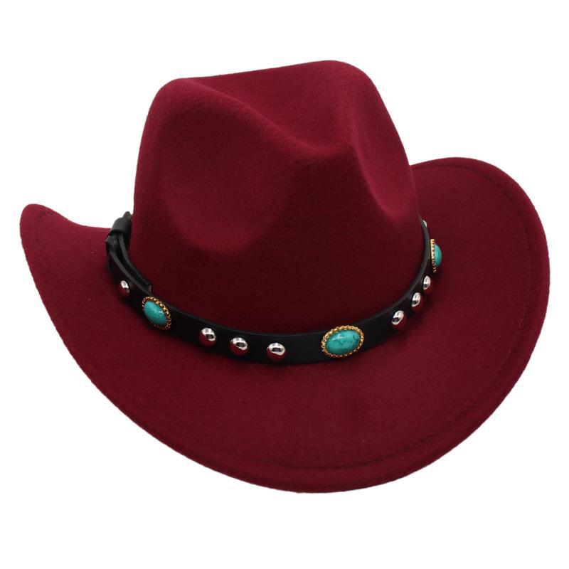 Cappello Tibetano da Bambino Tsering con Gioiello Cappello a Treccia Bordo Curvo Cappello in Feltro Cappello da Sole Genitore-Figlio Turchese Cappello da Cowboy Occidentale