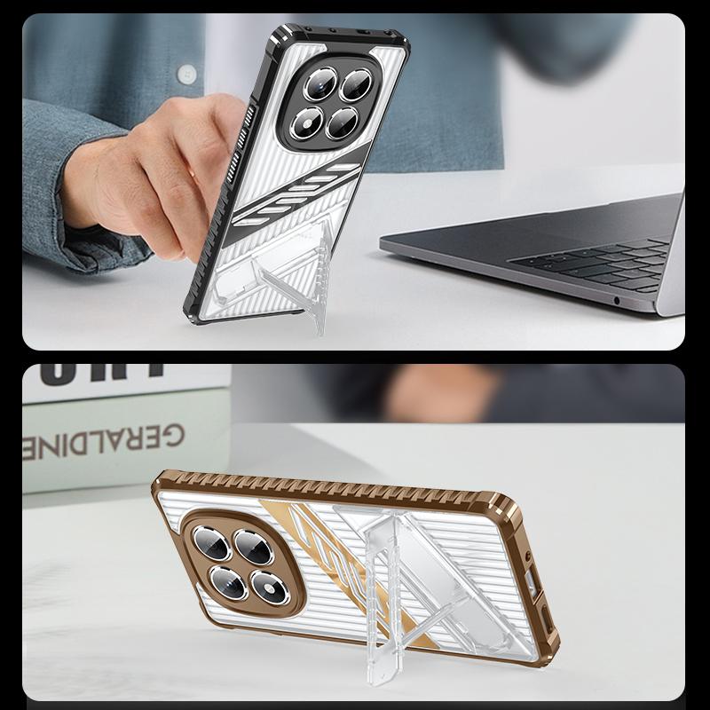 Luxury Folding Bracket Clear Case For Xiaomi Poco X6 M6 Pro Redmi 14C 13C Note 14 13 Pro+ Transparent Shockproof Stand Phone Cover