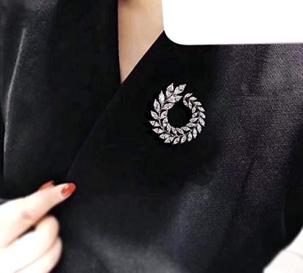 Zircon Olive Leaf Brooch Diamond Crystal Leaf Corsage for Wedding Graduation Ceremony Entrance Ceremony Brooch Christmas Gift (Silver)