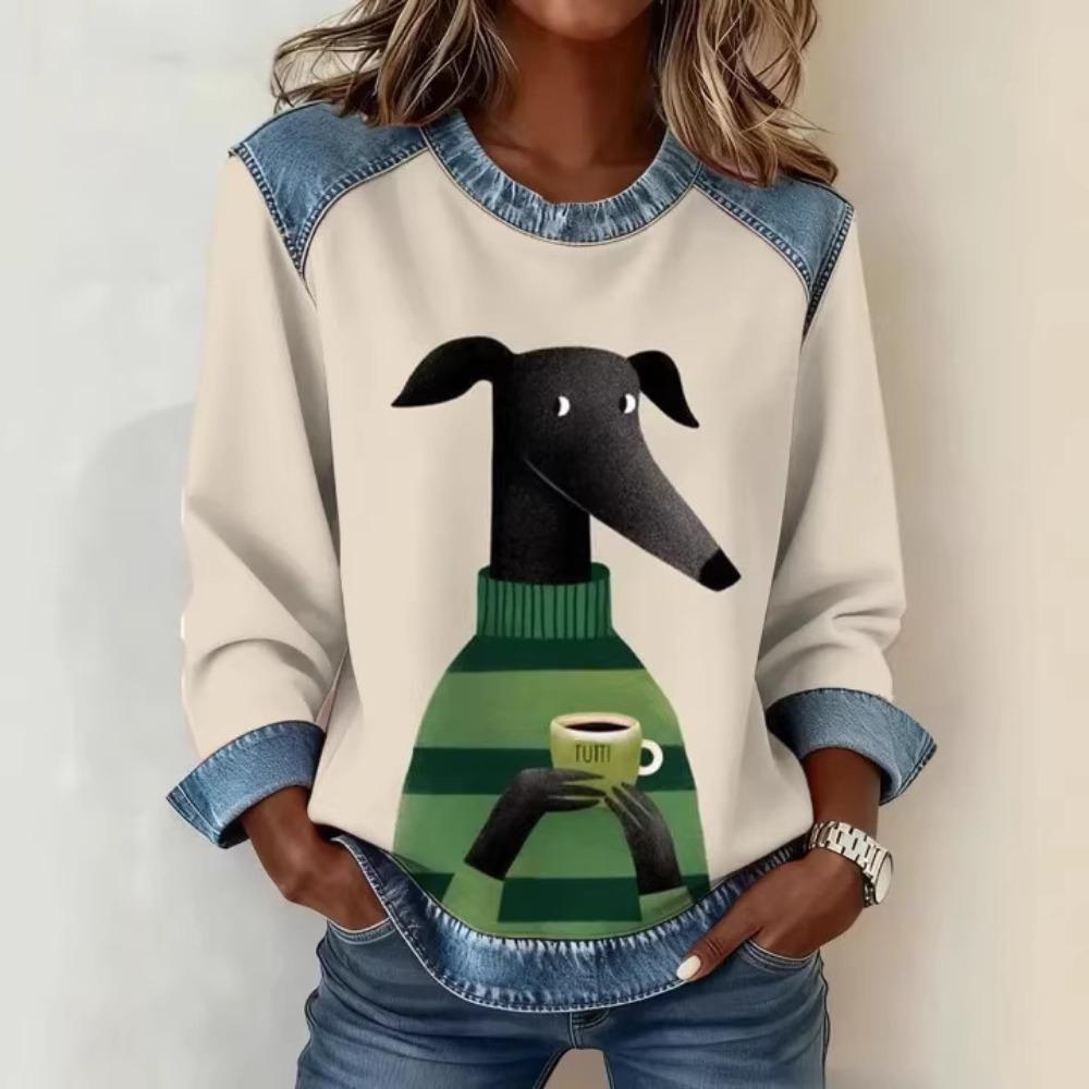 Autumn Fashionable Comfortable Casual Versatile Loose Women's Multi Color Printed Round Neck Long Sleeved T-Shirts