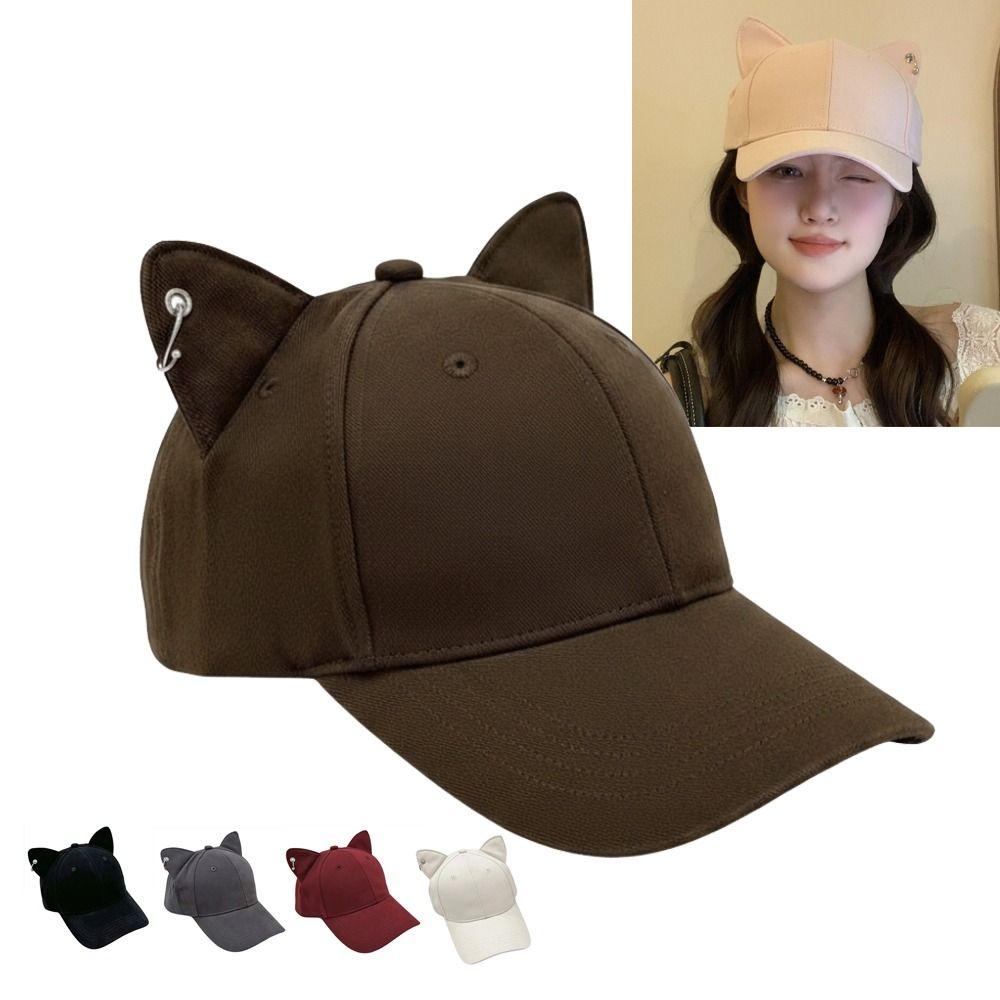 Versione Coreana Cappellino da Baseball con Orecchie di Gatto 3D Visiera Rigida Protezione Solare Cappelli da Baseball Regolabile Cappellino con Visiera Per Uomo Donna