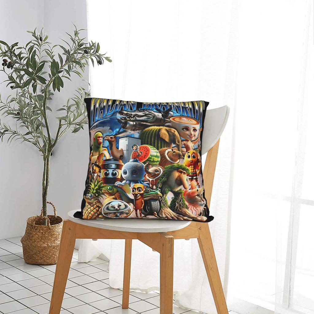 Italian Brainrot Meme Character Hand Drawn Pillow Cover  Funny Pillow Case For Living Room Bed Chair Square Pillowcases Gift