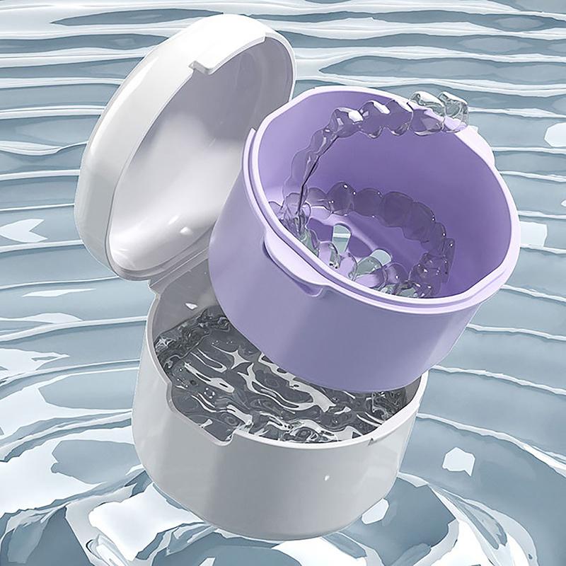 Cutie pentru proteze pentru baie Cutie pentru pahare Suport portabil pentru dinți falși Recipient pentru înmuiere Reținere ortodontică Coș de curățare