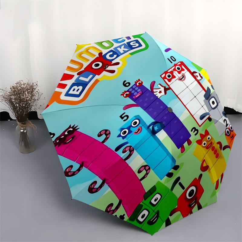 Number Blocks, Educational Themed Automatic Opening and Closing Umbrella, Compact Travel Umbrella, Lightweight and Portable, Suitable for Be