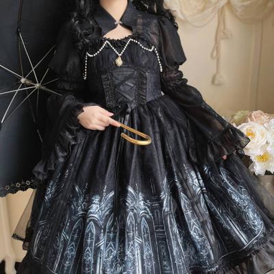 Spring Summer Court Style Female Black Long-Sleeved Exquisite Daily Elegant Dress Lolita Costume Women Party Dress Pattern Skirt