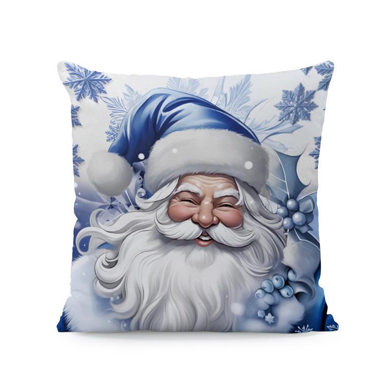 Hot Sale Blue Snowman & Santa Christmas Pillowcase - Festive Sofa Cushion Cover
