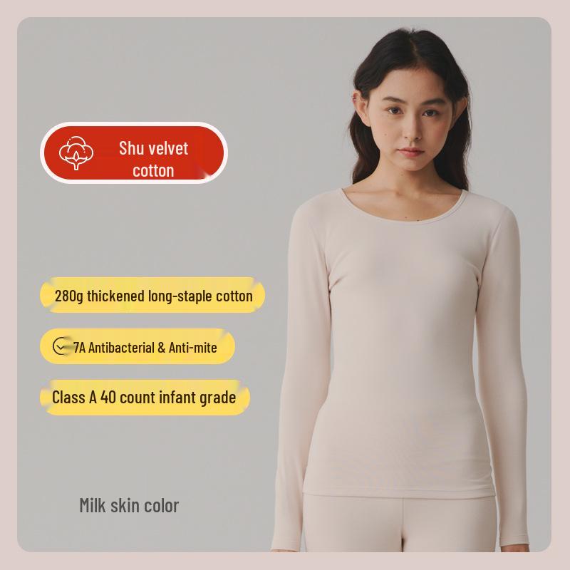 Women's Thickened Pure Cotton Antibacterial Round Neck Slim Fit Warm Base Layer Top