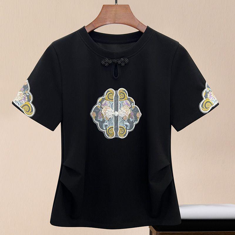 2024 Women's Short Sleeve Slimming Embroidered Chinese-Style Top
