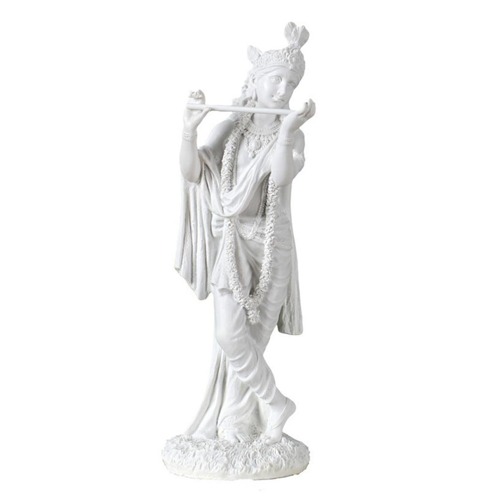 Resins White Krishna Figurine Standing Hindu God of Love 10Inch Sculpture Collectible Ornament for Home Office Decors