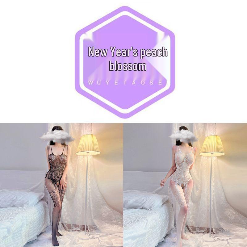 Červený Zvěrokruh Sexy Bez Ramínek Síťovaný Body s Otevřeným Rozkrokem & Odnímatelnými Síťovanými Punčochami