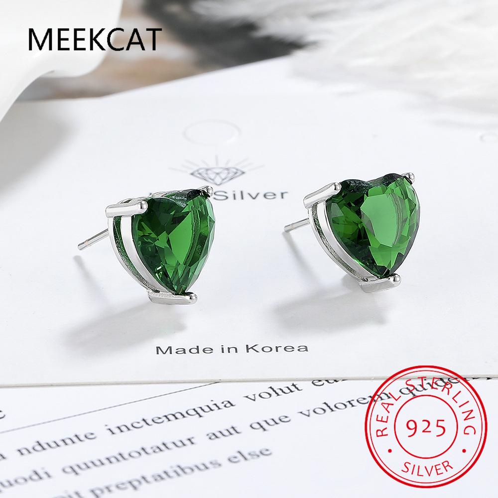 Heart Cut Genuine Peridot 925 Sterling Silver Stud Earrings for Women Fashion Green Gemstone Statement Jewelry