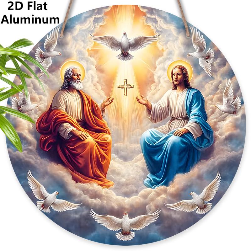 

2D Flat Aluminium Sign with Christianity Theme - Navidad Figurine Ornaments with Dove Pattern - Ideal for Front Door, Wall, Porch, Fence Decor 7.87×7.87inch