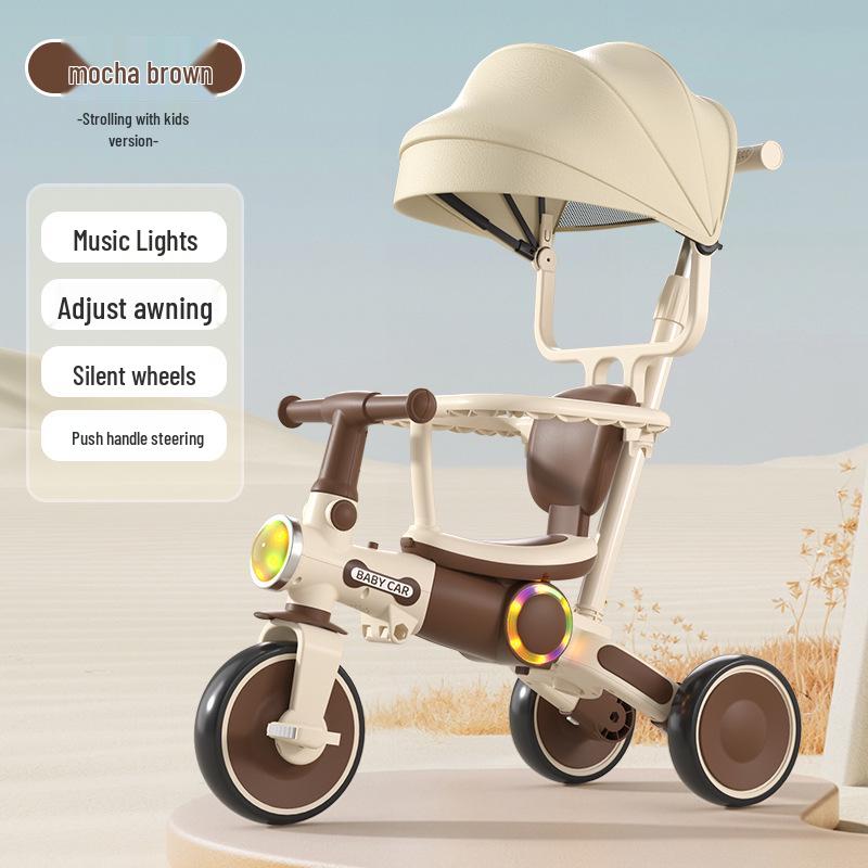 Kids' Tricycle Stroller with Pedal Car, Balance Bike, Music, and Lights for Ages 1-5