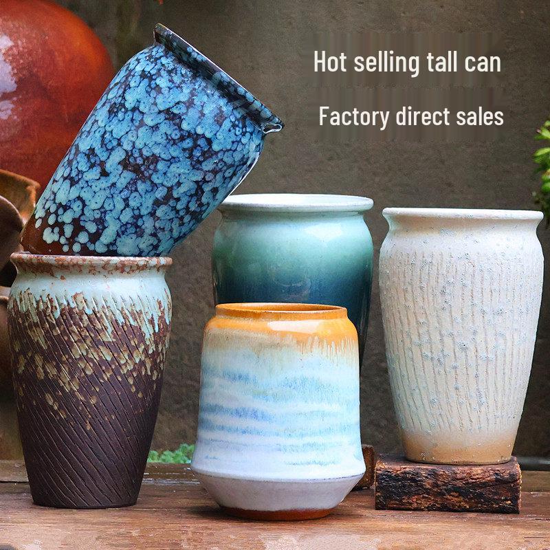 Handmade Coarse Ceramic Succulent Planter, Orchid Breathable Zisha Pot, Old Tree Design, Tall Rose Pot.