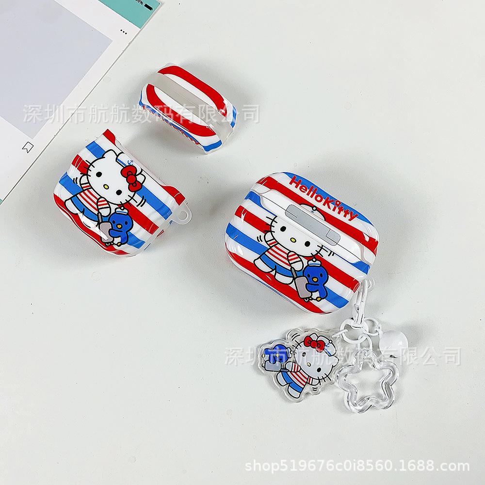 Three-color striped Hello Kitty for Apple AirPods 1 generation Bluetooth headset case AirPods pro1 generation Bluetooth