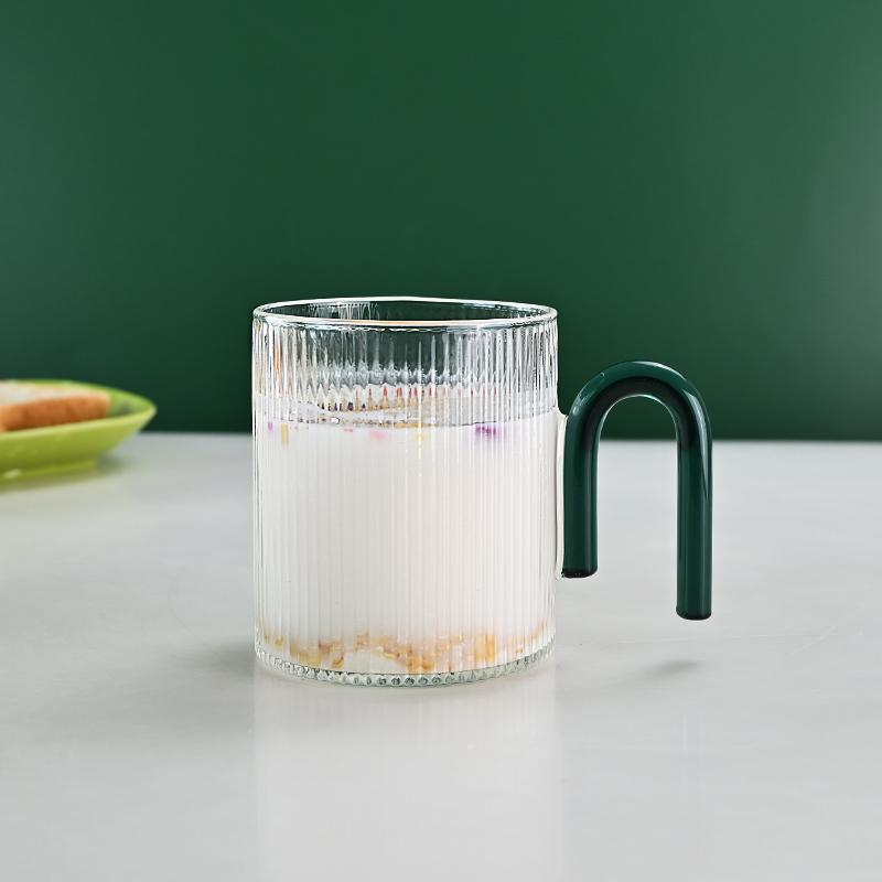 

Heat Resistant High Borosilicate Glass Mug with Color U-Shaped Handle Breakfast Flower Tea Cup Pattern Milk Coffee Cup 301-400ml