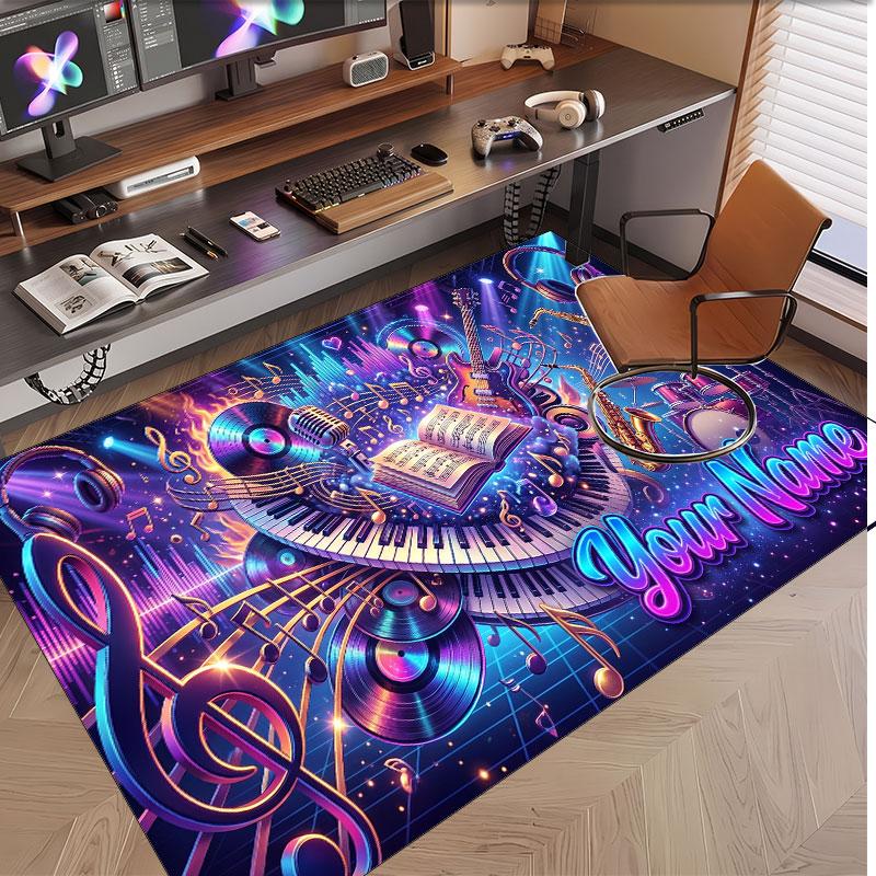 Tappeto in Velluto Morbido di Cristallo Tema Generale Musica Stampa Personalizzata Nome & Testo Tappeto Antiscivolo per Camera da Letto Soggiorno