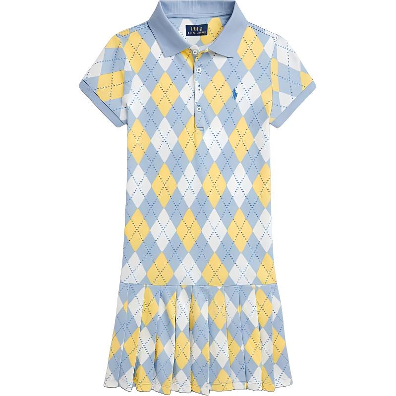 Polo Ralph Lauren Polo Dress Ss24 Diamond Pattern Polo Collar Short Sleeve Kids Dresses Blue CWPODRSG3D20823-400