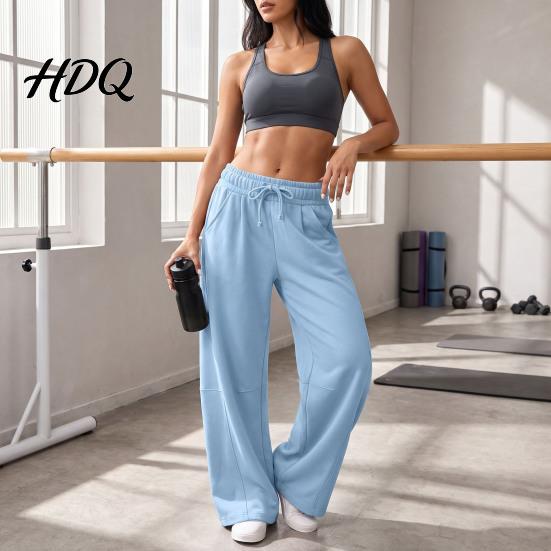 Wide Leg Fleece Lined Sweatpants for Women Baggy Lounge Pants Solid Color Casual with Pockets Comfortable Loose Fit Drawstring Bottoms Elastic Waist