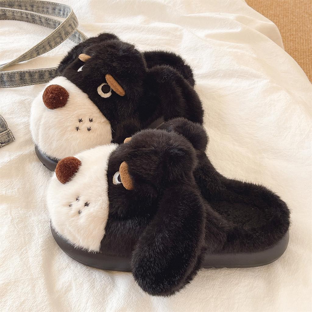 Fashion Indoor Fluffy Slippers For Women Winter Platform Shoes Cute Cartoon Dog Warm Plush Anti-slip Girls Home Floor Cotton Slides