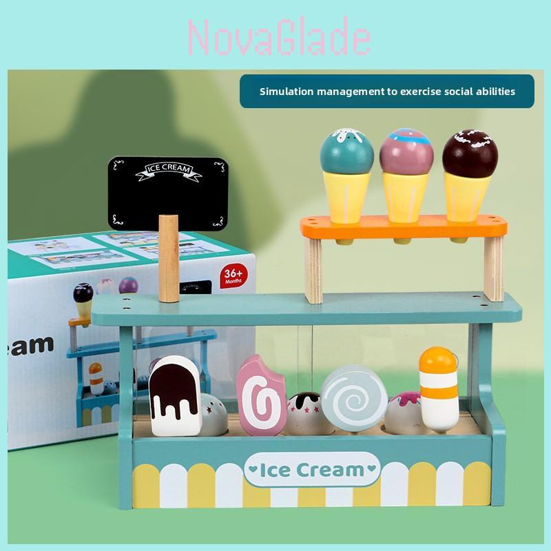 Wooden Ice Cream Shop Play Set With Realistic Design For Kids Imaginative Role Play