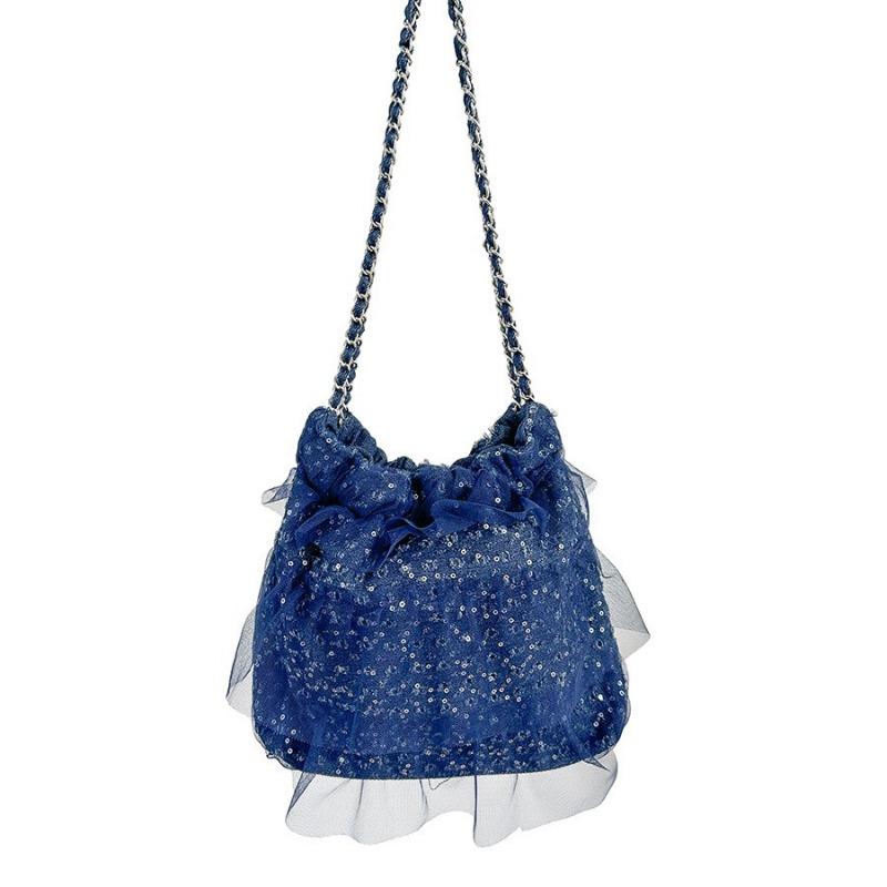 Folded Bucket Mesh Bag Summer Women's Sequined Shoulder Bag Sweet Niche Design Ruffle Edge Chain Bag