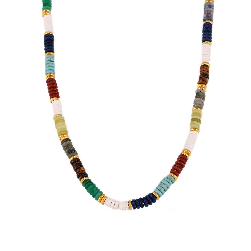 Retro Europejski i Amerykański Naszyjnik i Bransoletka z Koralików Abakusa z Kamienia Naturalnego - Ręcznie Robiony Etniczny Styl Koraliki w Kolorach Tęczy, Lekki Luksus.