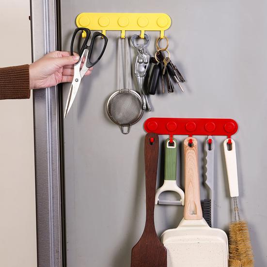 Magnetic Hook Rack with 5 Integrated Hooks Strong Magnetism No Drilling Easy Installation Organizer for Keys Masks Bags Hats