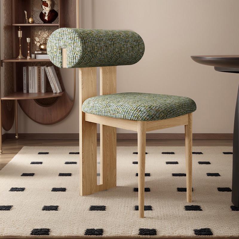 Nordic Solid Wood Dining Chair with Upholstered Soft Backrest - Cotton & Linen Fabric, Designer Style for Home or Cafe Use