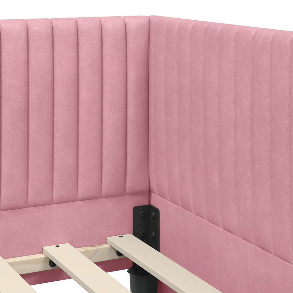 Corner Bed Frame with Headboard Pink 90 Cm X 190 Cm Velvet