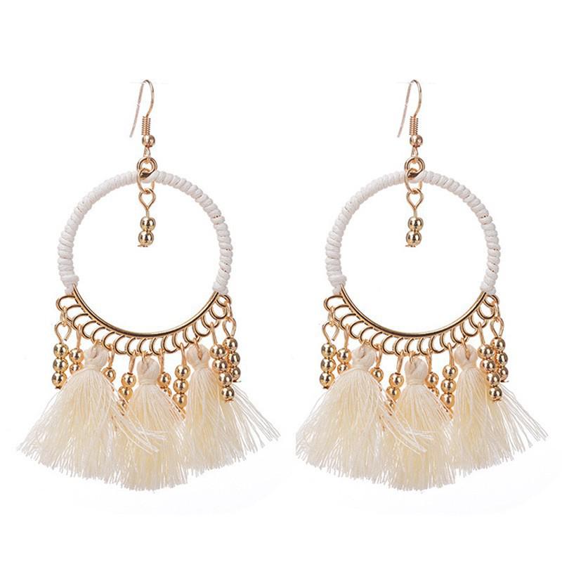 Bohemian Faux Silver Feather Tassel Mosquito Coil Earrings: Summer Retro Ethnic Ear Jewelry