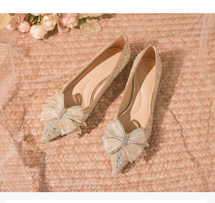 Damen-Slingpumps mit Schleife, flache Sohle, Frühjahr/Sommer 2025, neue Mode, spitz, nicht fußmüde, flacher Ausschnitt