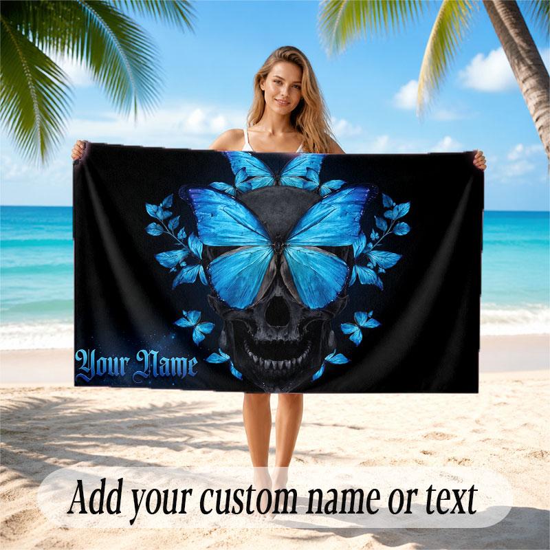 Skull Gothic Theme Beach Towel Personalized Custom Name & Text Soft Quick Dry Beach Towel for Swimming Travel