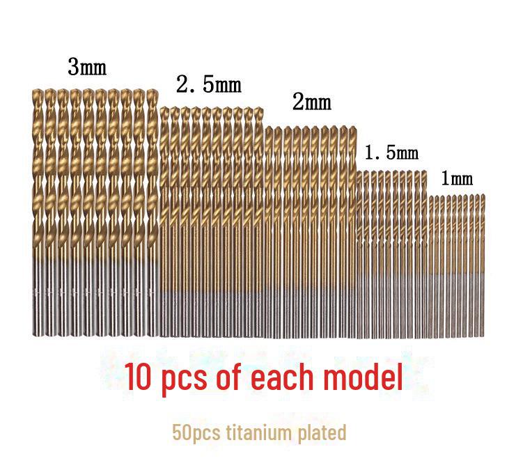 

Набор из 50 титановых спиральных сверл с прямым хвостовиком 1-3 мм, быстрорежущая сталь, электрическая дрель