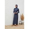 Damen 3-teiliger bescheidener Burkini Badeanzug in Marineblau mit Hijab, durchgehend langärmeliges Badekleid & Hose mit hohem Bund