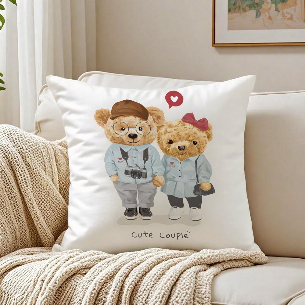 Family Friendship Companionship Teddy Bear Cushion Cover Pillowcase Antidustmite living Room Sofa Decor Cushion Room