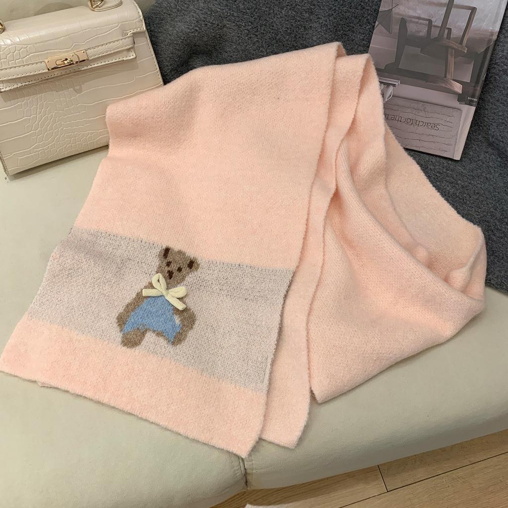 Cute Cartoon Bear Scarf Women's 1116 New Knitted Sweet and Versatile Warm and Cold Neck Protection High-end Scarf